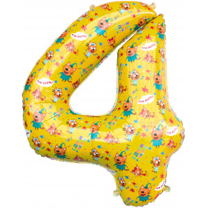 Шар (34''/86 см) Цифра, 4 Три Кота, Желтый