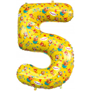 Шар (34''/86 см) Цифра, 5 Три Кота, Желтый