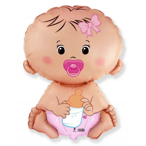 Фольгированный шар (26''/66 см) Фигура, Малышка девочка, Розовый