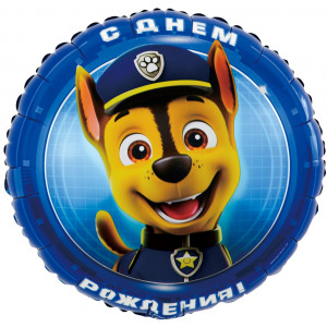 Шар (18''/46 см) Круг, Щенячий Патруль, С Днем Рождения!, Синий