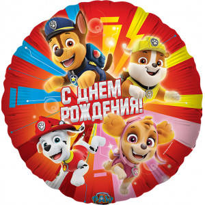 Шар (18''/46 см) Круг, Щенячий Патруль, Дружная команда, Красный