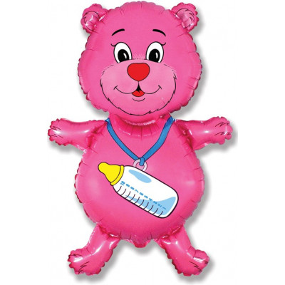 Большой воздушный шар (37''/94 см) Медвежонок-девочка, Розовый