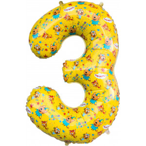 Шар (34''/86 см) Цифра, 3 Три Кота, Желтый