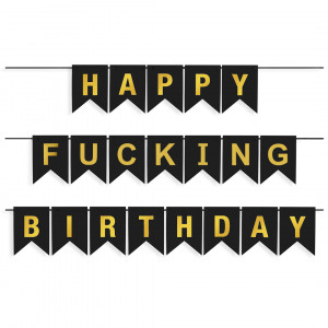 Гирлянда Флажки, Happy Birthday для взрослых, Черный/Золото, Металлик, 500 см, 16*12 см