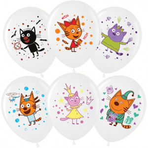 Воздушный Шар (12''/30 см) Три Кота, Играем вместе, Белый