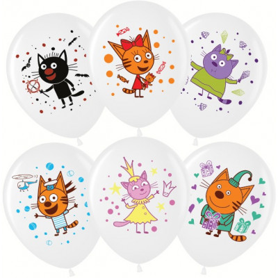 Воздушный Шар (12''/30 см) Три Кота, Играем вместе, Белый